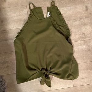 Army green ruffle top